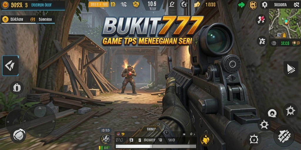 Tampilan screenshot utama BUKIT777 menampilkan aksi gameplay TPS yang mendebarkan.