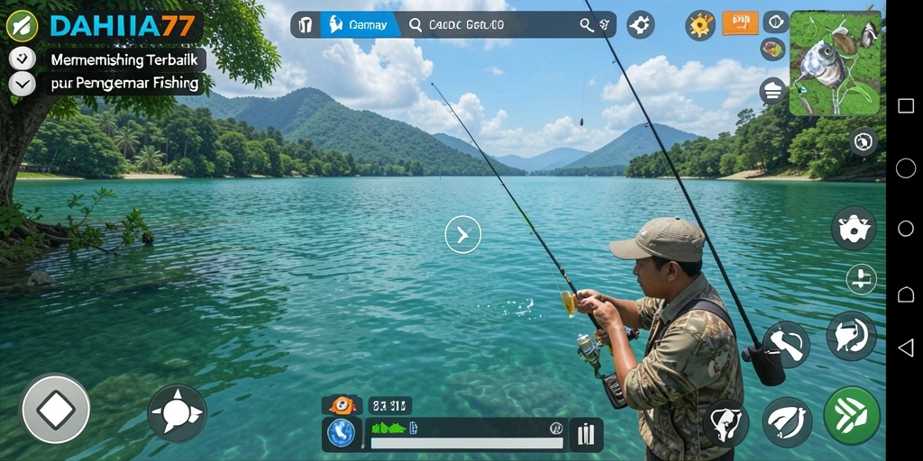 Screenshot gameplay <strong>DAHLIA77</strong> yang menampilkan pengalaman memancing yang menakjubkan.