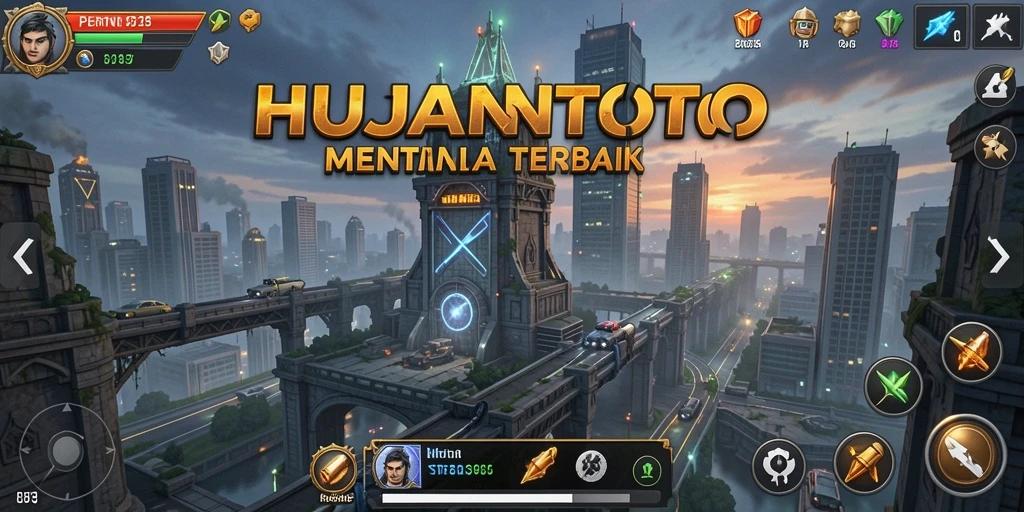 Gameplay HUJANTOTO menampilkan menara pertahanan yang kokoh melawan gelombang musuh.