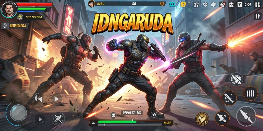Tampilan aksi seru dalam gameplay IDNGARUDA.