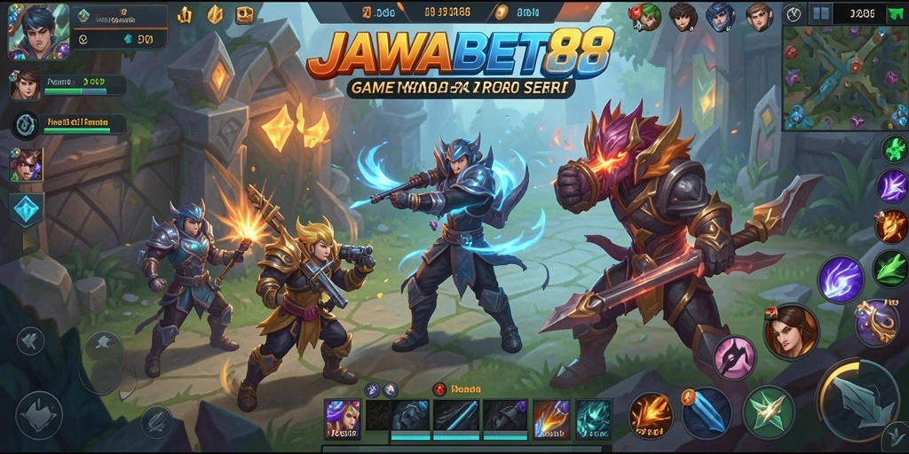 Screenshot gameplay JAWABET88 menampilkan pertarungan seru antar tim.