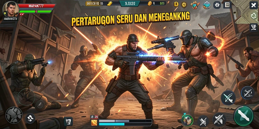 Screenshot MAPAN777 menampilkan karakter bertarung di arena seru.