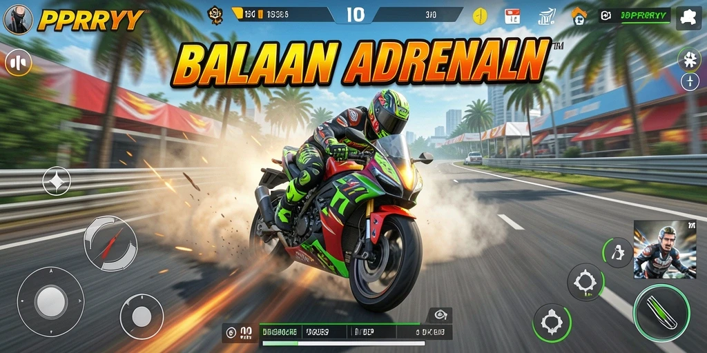 Screenshot PPRRYY menampilkan balapan motor yang intens dan mendebarkan.