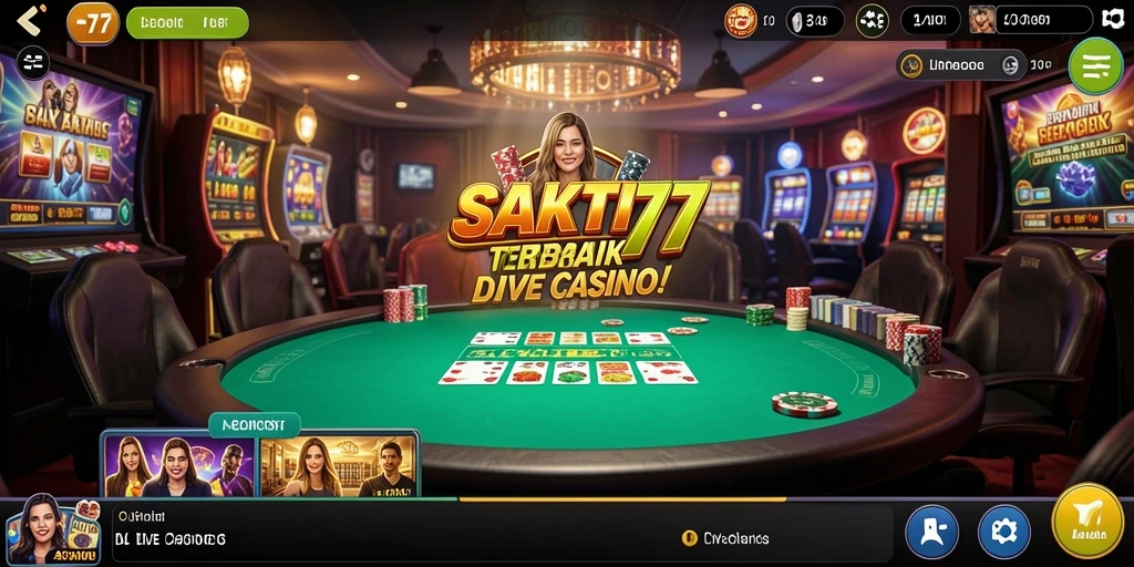 Screenshot SAKTI77 menampilkan dealer langsung sedang memberikan layanan kepada pemain dalam permainan kasino.